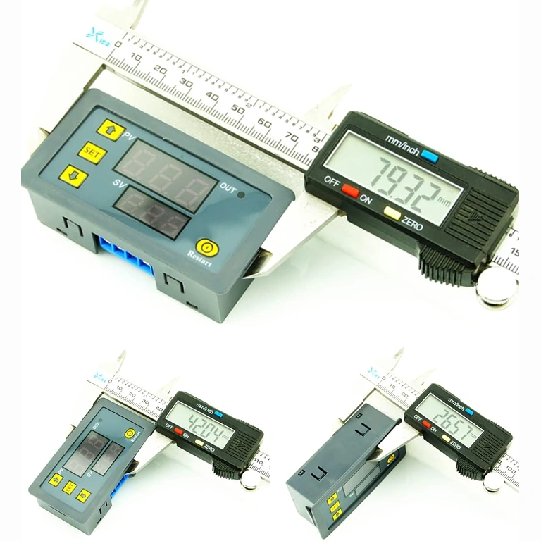 Dimenzije digitalnega releja – sprednji pogled Sprednja stran modula z označenimi dimenzijami