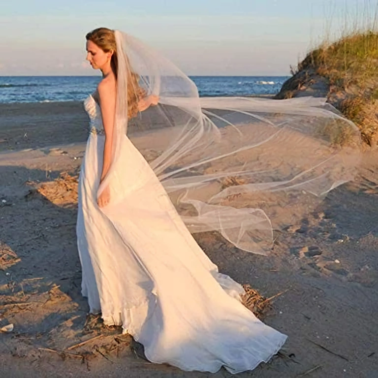 Poročna tančica iz finega tila, dolžina 2 m, minimalističen slog