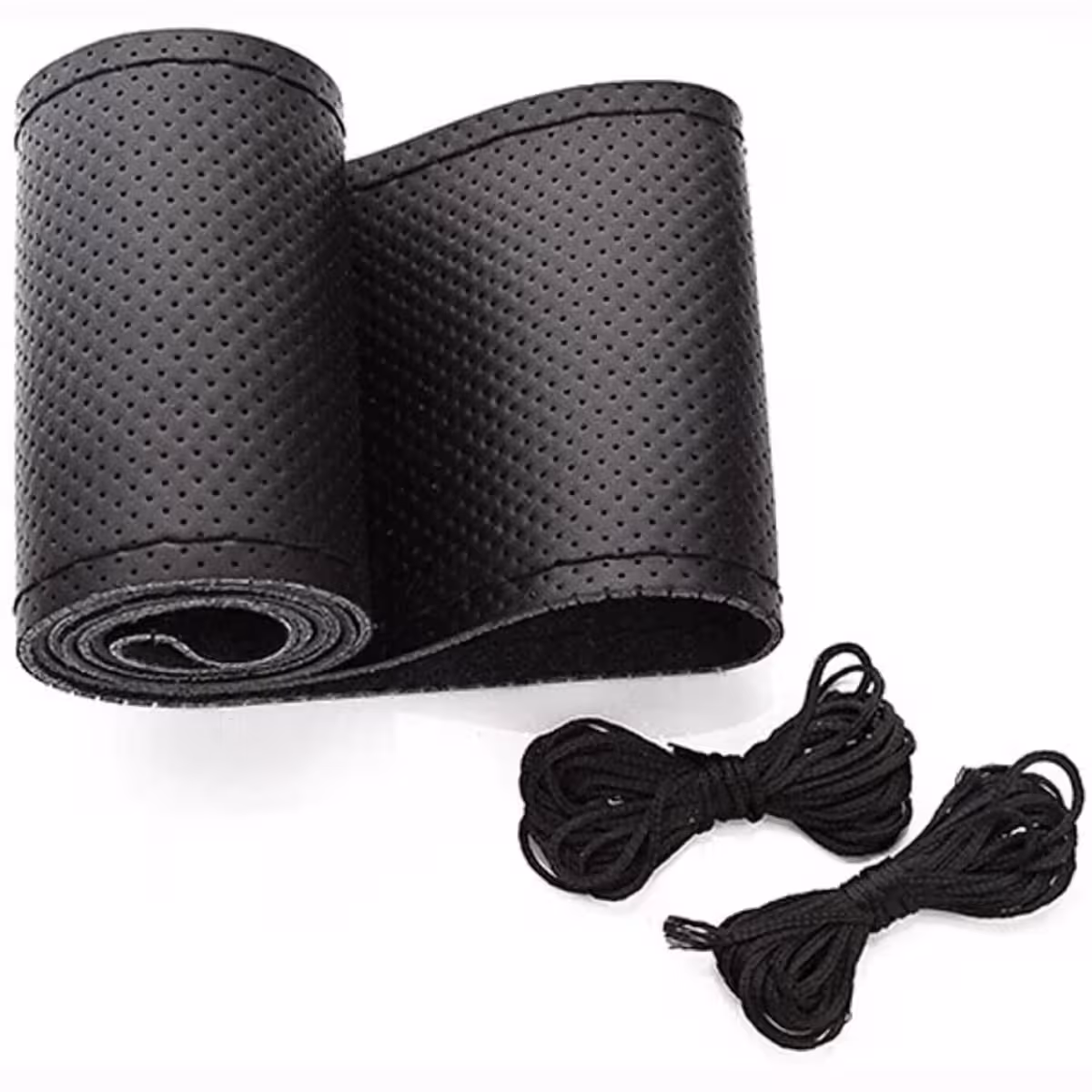 Ročno šita črna kožna prevleka volana, eleganten videz