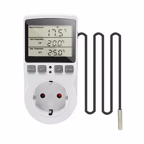 Vtičnica s programabilnim termostatom in senzorjem temperature za električni radiator in digitalne grelnike, s časovno funkcijo