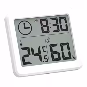 Digitalni higrometer in termometer za sobo z uro in velikim LCD zaslonom – natančno meri temperaturo in vlago