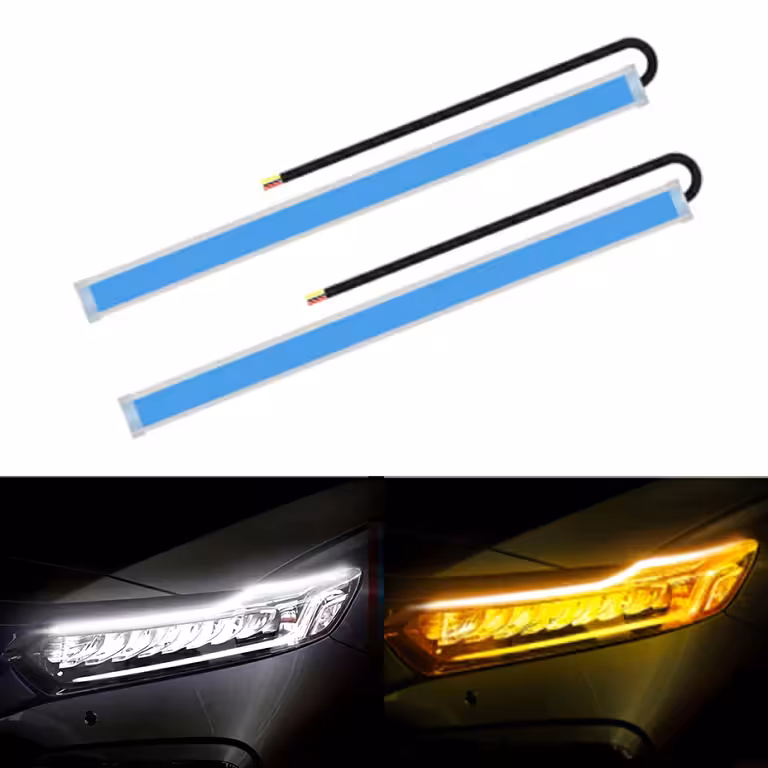Dnevne LED luči DRL trak s sekvenčnim dinamičnim smernikom LED FLOW za avto – komplet 2 prožnih trakov 60 cm, IP65 odporni
