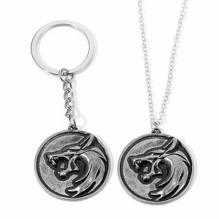 Set ogrlica in obesek The Witcher – medaljon volčje glave srebrne barve, darilo za oboževalce The Witcher