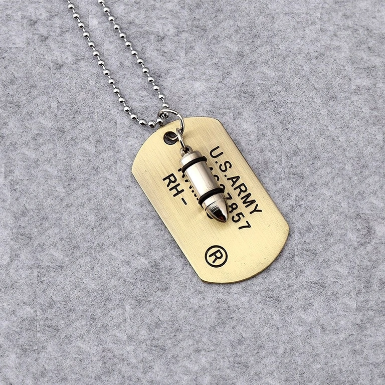Vojaška ogrlica Dog Tag z naboji Vojaška ogrlica s ploščico za identifikacijo in nabojem, model ARMY style