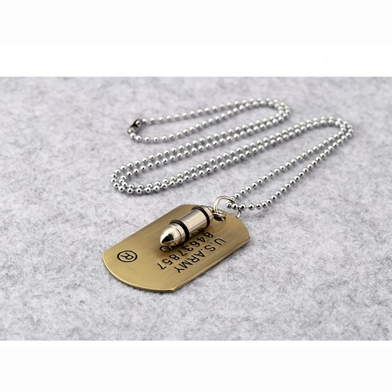 Vojaški stil verižica z naboji Verižica z metalnim nabojem, vojaški videz, moški dizajn