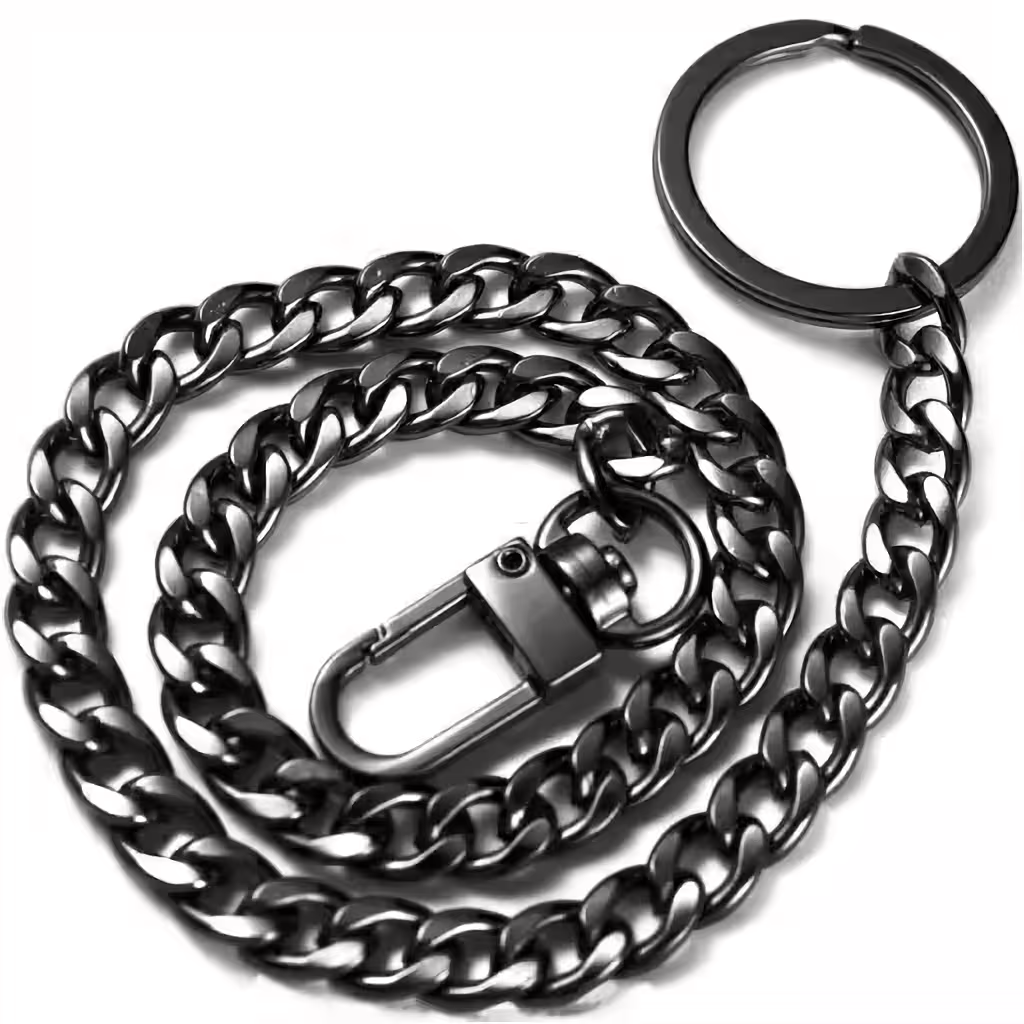 Veriga za hlače unisex – kovinski črn dodatek za kavbojke, jeans, otroke in odrasle