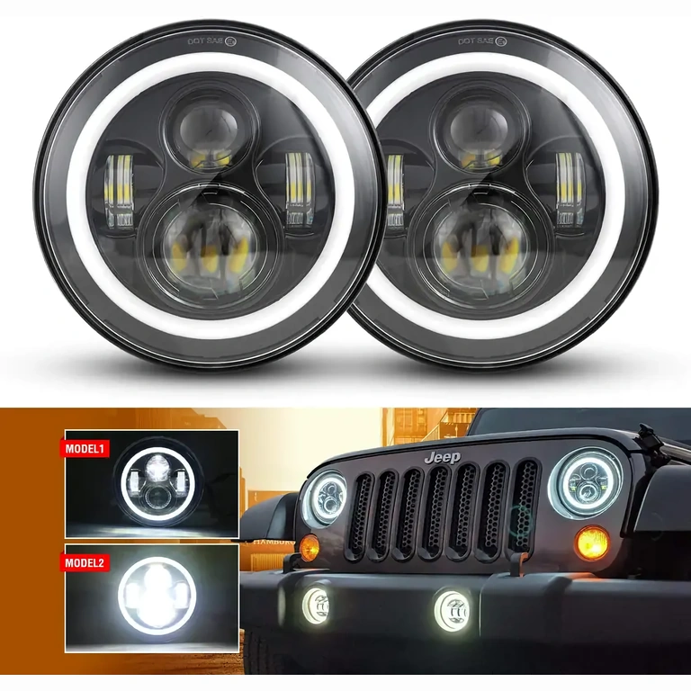 Halo LED žaromet Jeep Wrangler 7 inch Halo LED luč za Jeep, pozicija, dolg/kratek snop in smerna svetloba