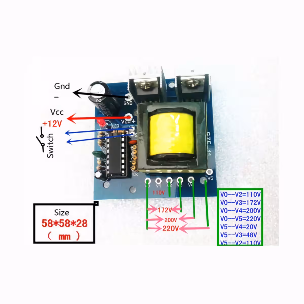 Plošča z več AC izhodi iz DC vira