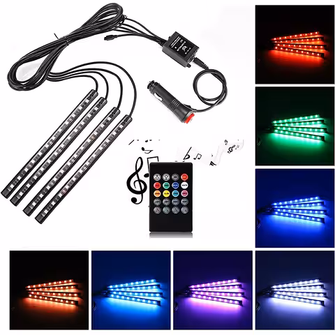 Ambientalne LED luči za avto – RGB komplet za notranjo osvetlitev zvočno aktiviran