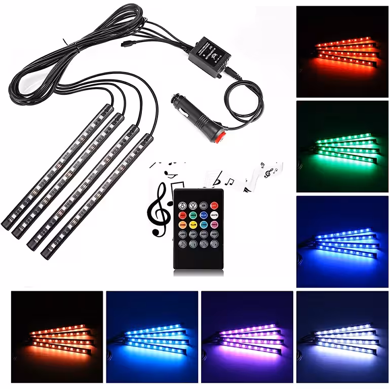 Ambientalne LED luči za avto – RGB komplet za notranjo osvetlitev zvočno aktiviran
