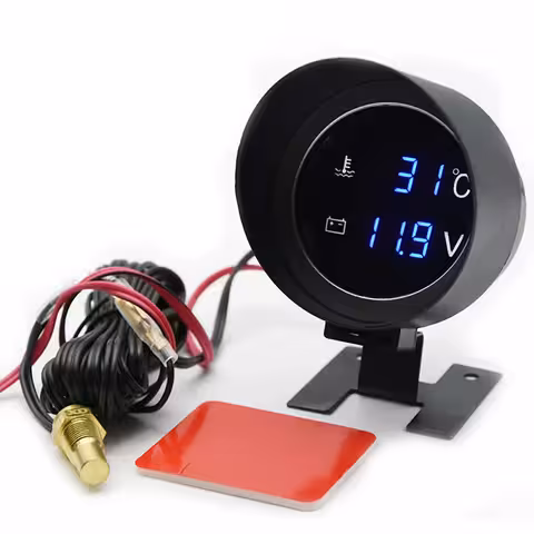Merilnik temperature motorne vode z sondo in digitalnim voltmetrom – avto, traktor, 12V/24V