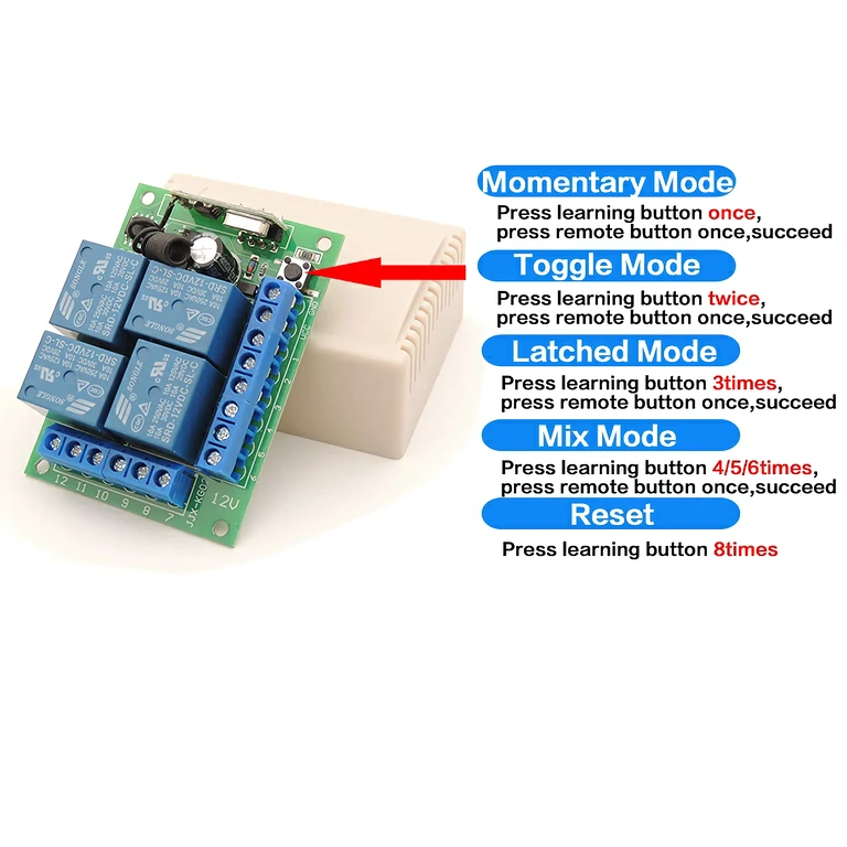 12V daljinski rele za avtomatizacijo Rele modul z daljinskim upravljalnikom 12V za industrijsko in kmetijsko avtomatizacijo