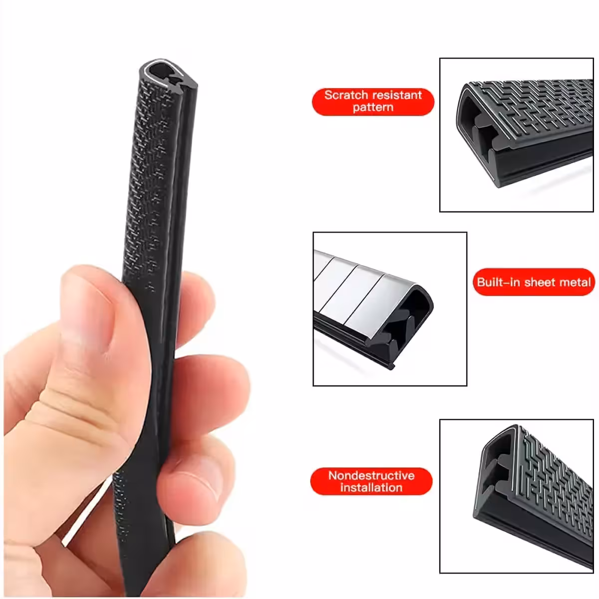 Tesnilna letev z vstavkom iz kovine za zaščito avtomobilskih vrat