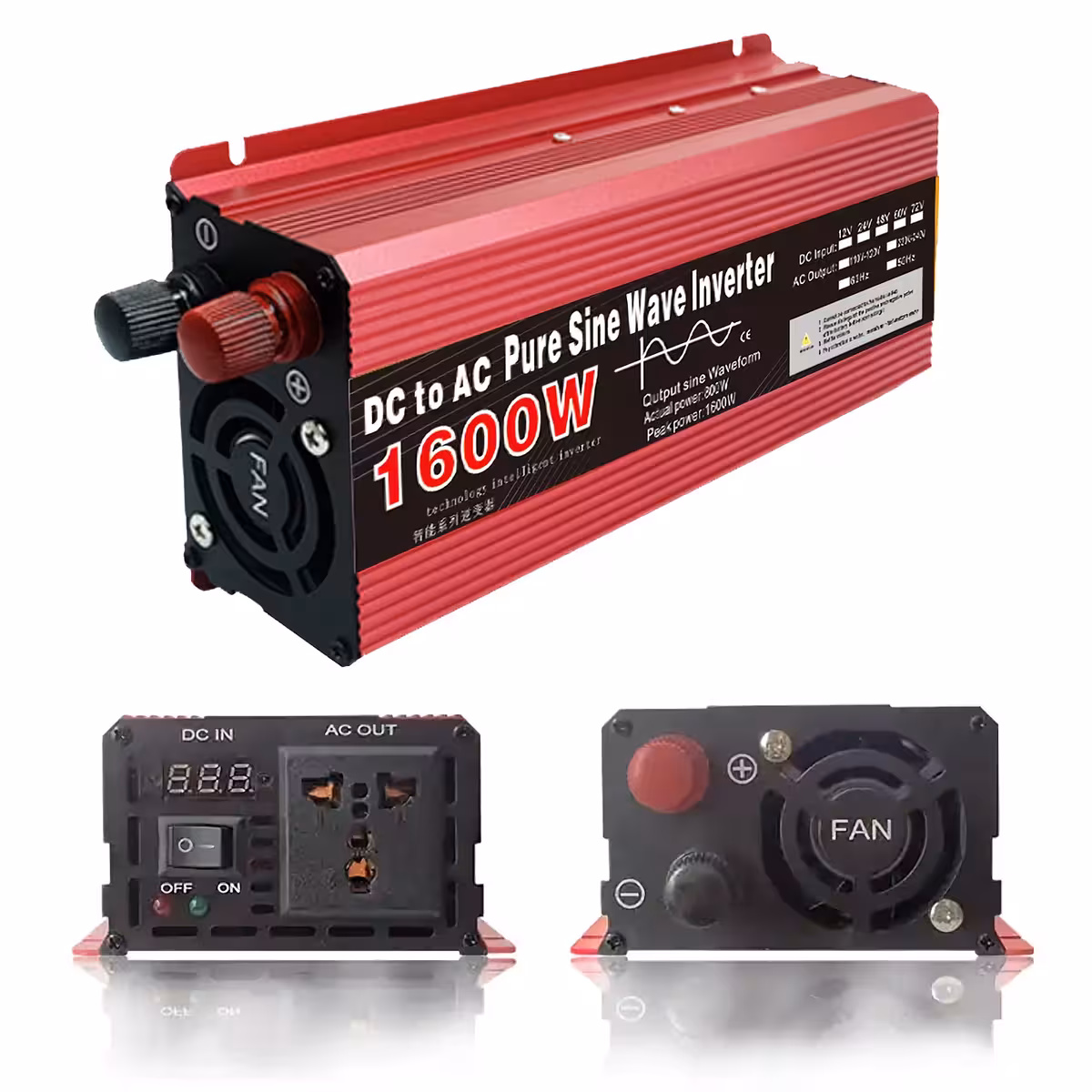 Visokozmogljiv inverter 1600W z zaščito pred preobremenitvijo in kratkim stikom