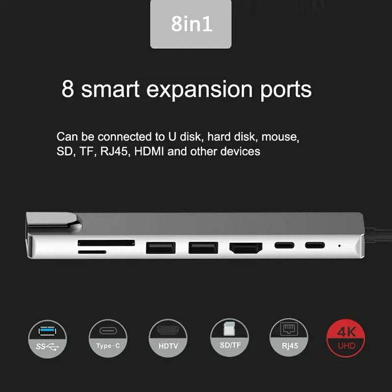 Docking postaja 8-v-1 z HDMI, RJ45, USB in bralnikom kartic
