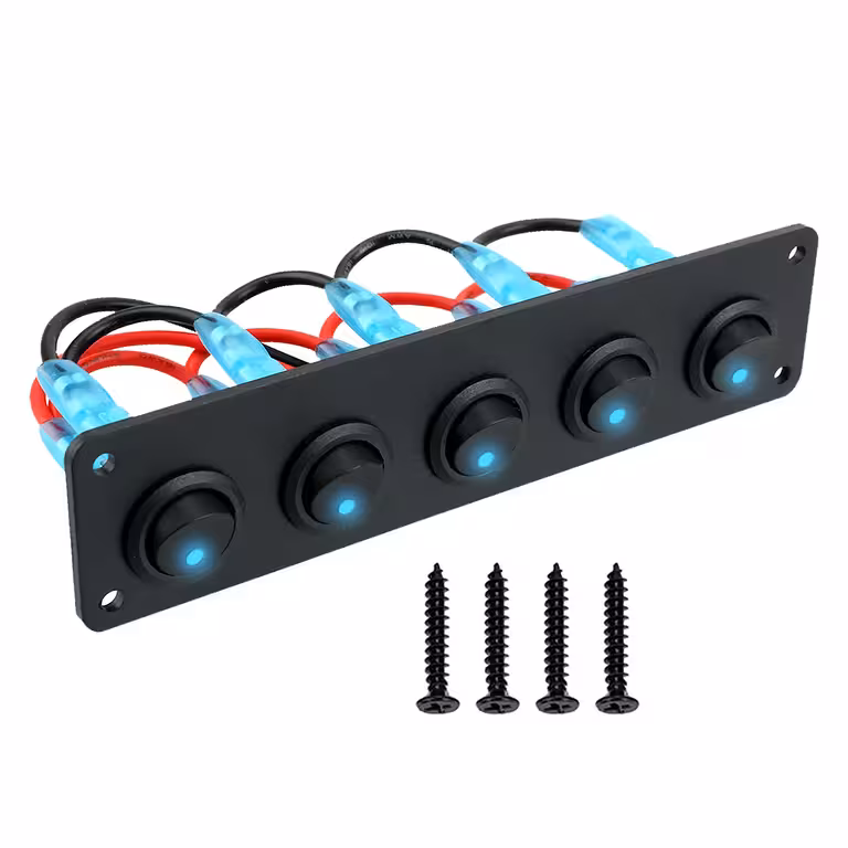 Avto stikalo plošča 5 ON/OFF gumbov z modrimi LED, 12V/24V