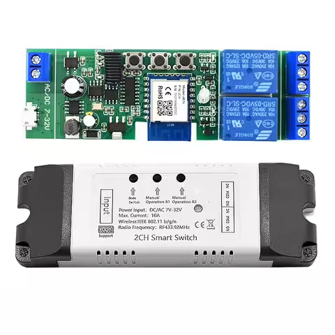 Pametni WiFi rele modul 2 kanala 5V–24V – združljiv s Tuya Smart Life