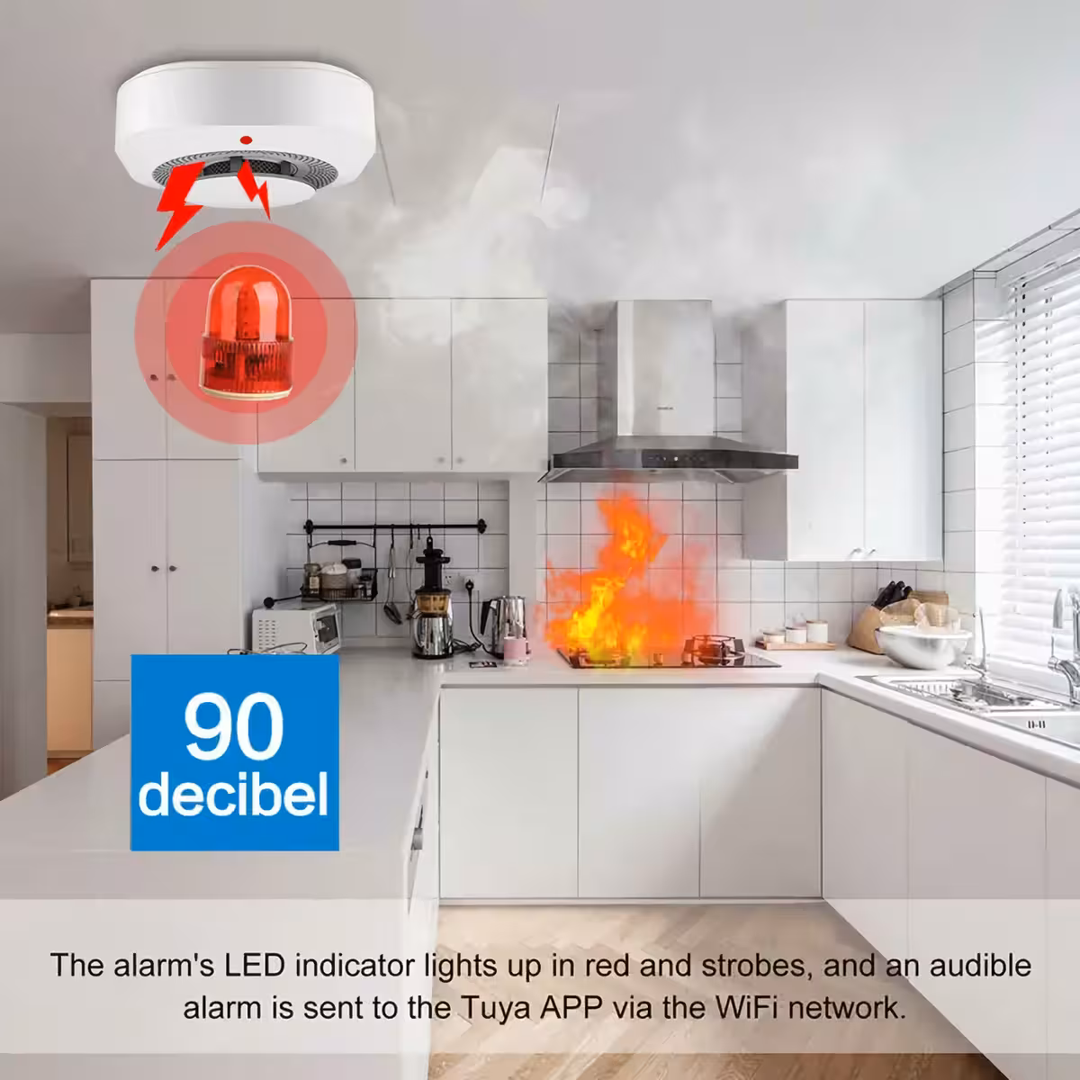 Brezžični dimni senzor za varnost doma z WiFi Tuya