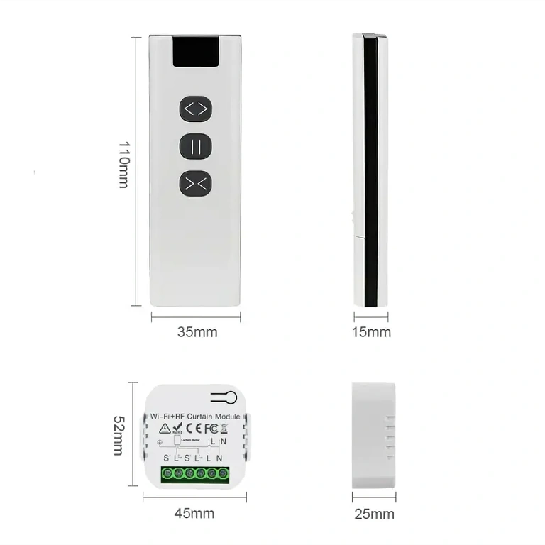 Vse komponente kompleta: krmilnik, daljinec in nosilec daljinca