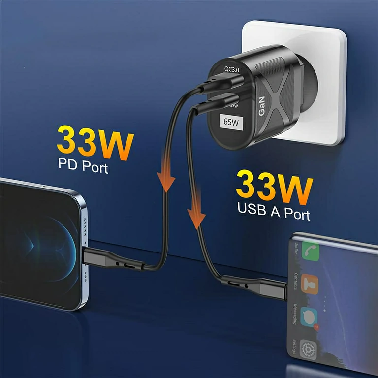 Kompakten polnilec z dvema priključkoma Kompakten GaN polnilec z USB-C in USB-A, idealen za potovanja