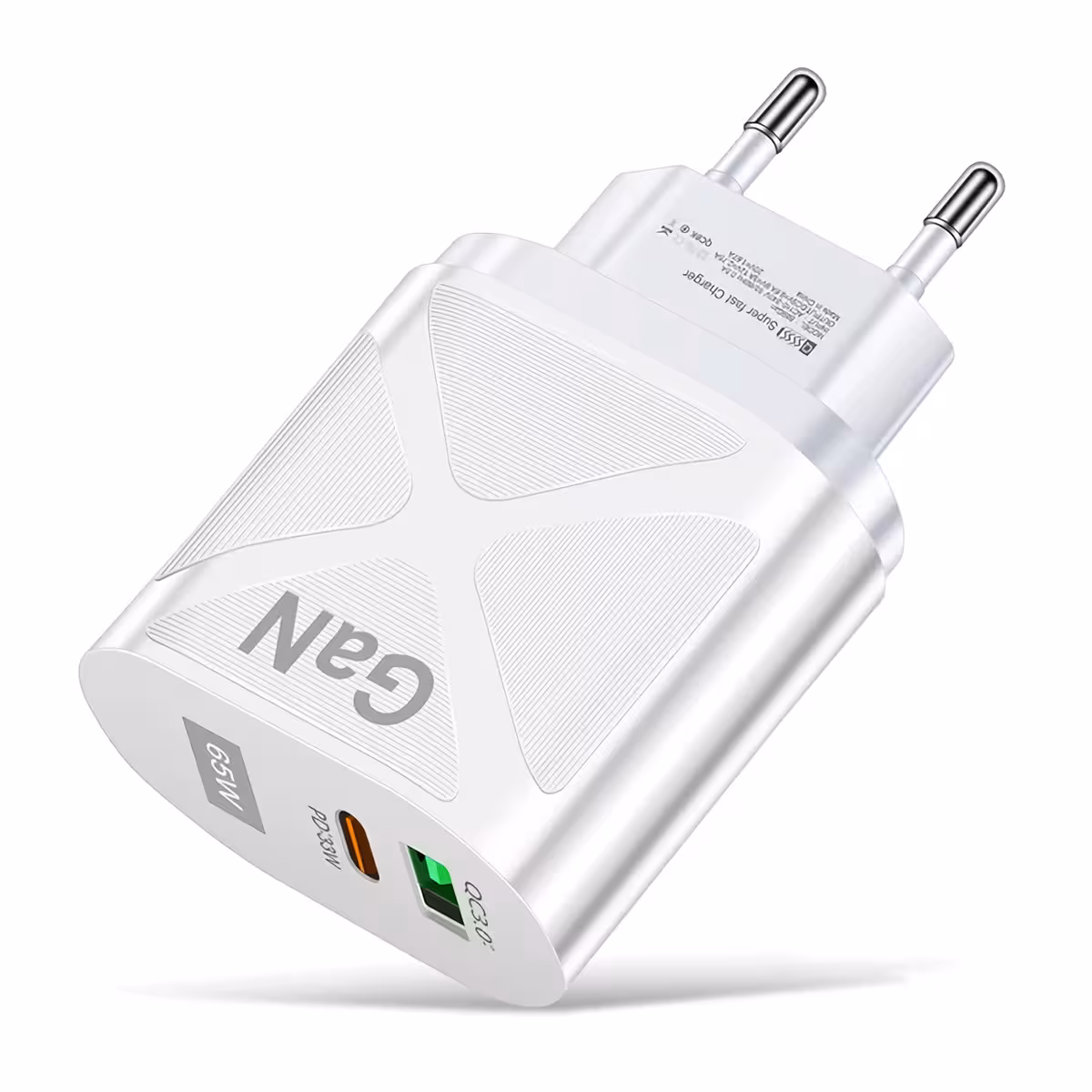 Beli stenski polnilec, kompakten, z GaN tehnologijo in visoko močjo