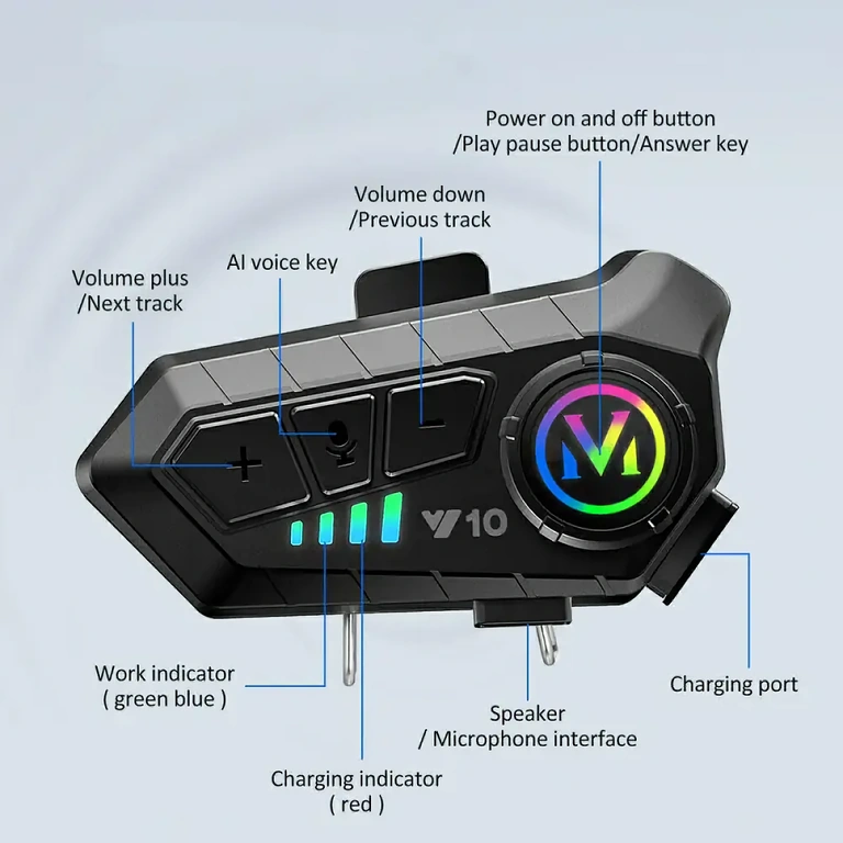 Gumb za glasovnega asistenta na motorističnem interkomu Gumb za aktivacijo glasovnega asistenta na interkomu čelade