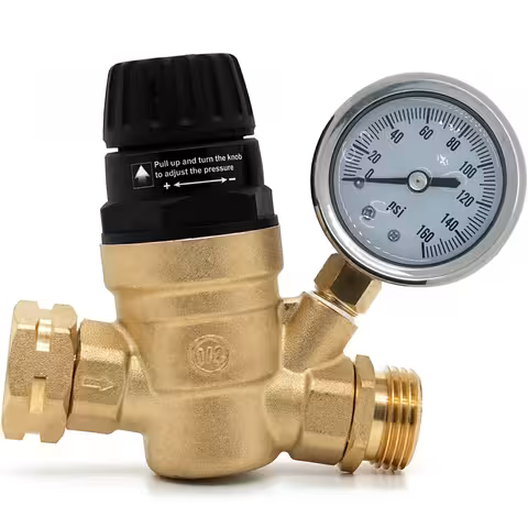 Regulator / reduktor tlaka vode 3/4″ z manometrom – omejevalnik za namakanje, hidrofor, črpalko, bojler, prikolico