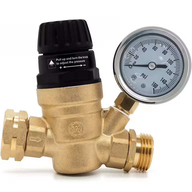 Regulator / reduktor tlaka vode 3/4″ z manometrom – omejevalnik za namakanje, hidrofor, črpalko, bojler, prikolico