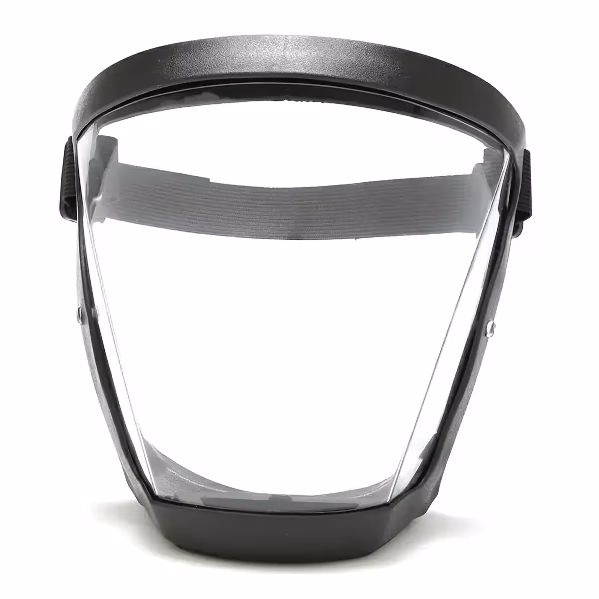 Zaščitna maska za obraz z prozornim vizirjem, nošena v industrijskem okolju