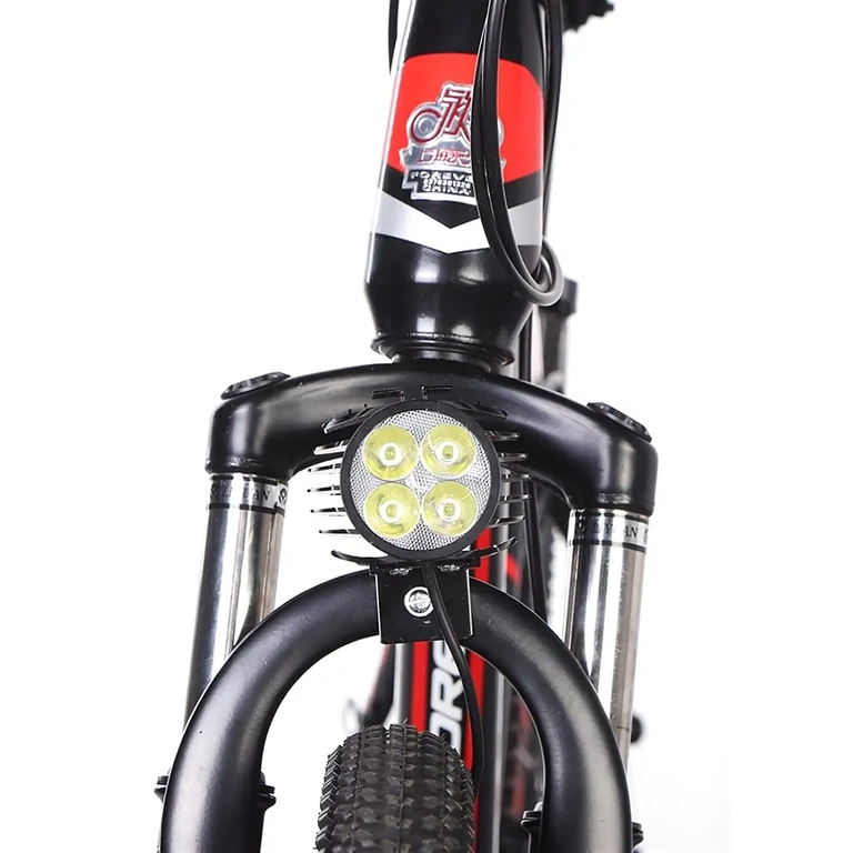 Sprednja montaža žarometa na električnem kolesu LED svetilka nameščena na sprednjem delu električnega kolesa, sprednji pogled