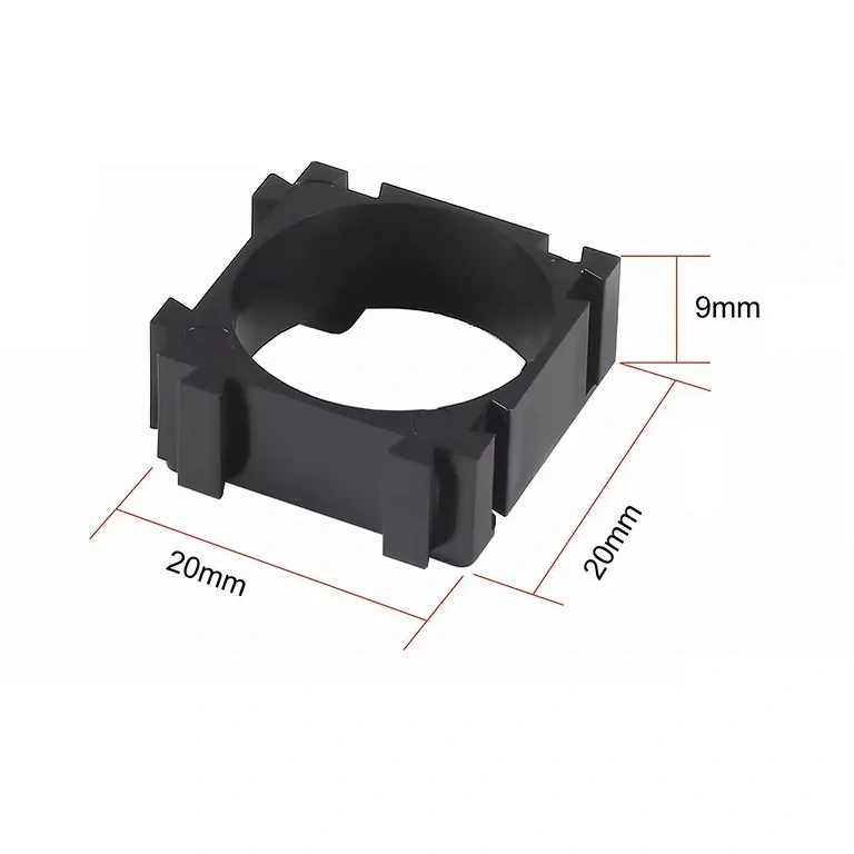 Diagram dimenzij modularnega nosilca za 18650 celice Tehnični diagram z dimenzijami modularnega nosilca za baterije 18650