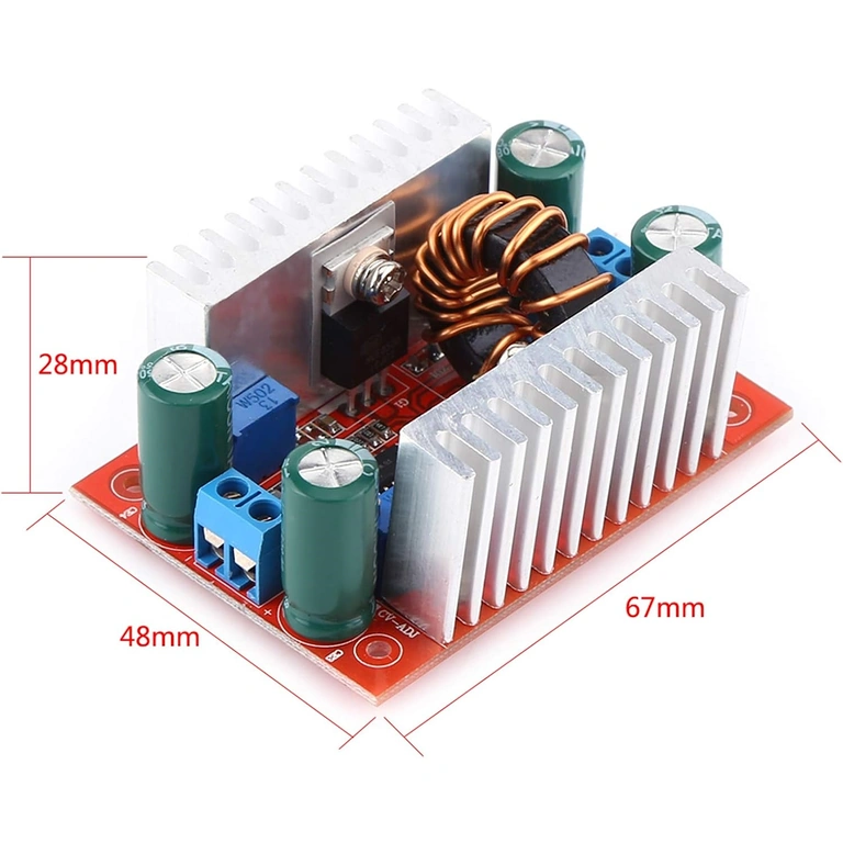 Dimenzije Step-up Boost DC 400W modula Diagram z natančnimi dimenzijami DC 400W Step-up modula