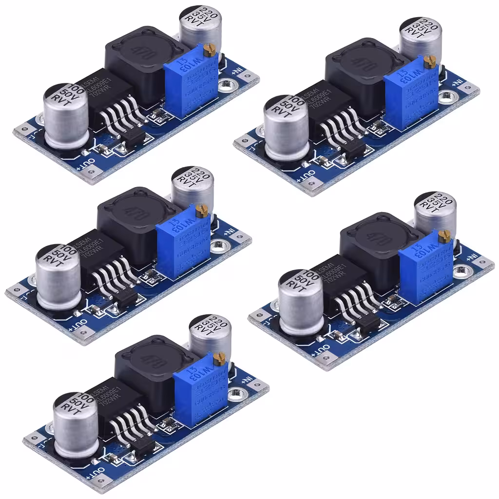 Komplet 5 – Modul XL6009 DC-DC Boost Converter 4A Step-Up z nastavljivo napetostjo 3V–32V na 5V–35V