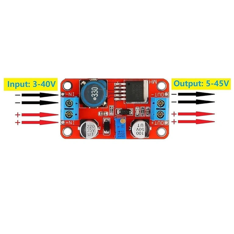 Diagram povezave XL6019 DC-DC Boost Converter, prikaz vhodov in izhodov za enostavno namestitev