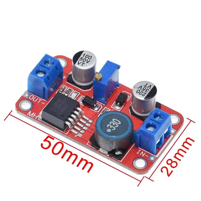 Dimenzije XL6019 DC-DC Boost Converter: 50mm x 28mm x 13mm, primeren za integracijo v različne projekte