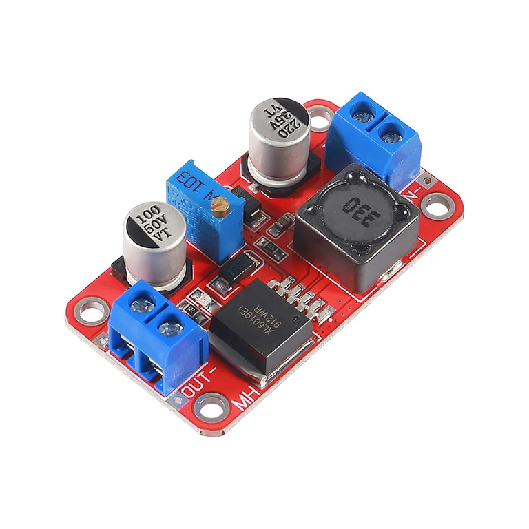 XL6019 DC-DC Boost Converter, stranski pogled, druga perspektiva dimenzij in strukture