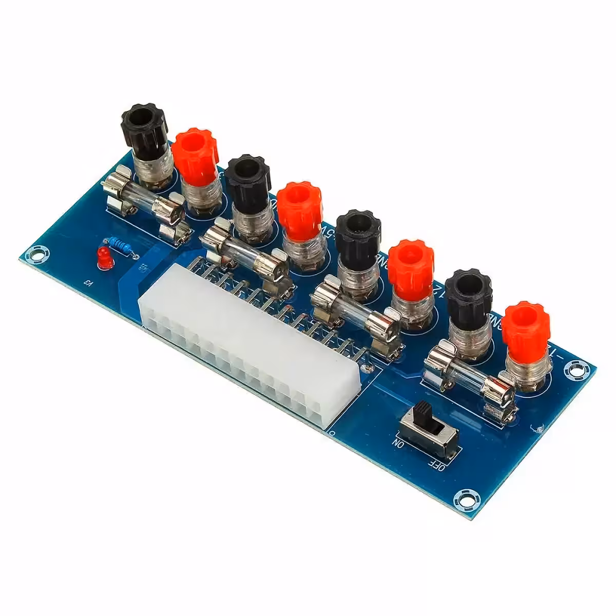 Distribucijska plošča napetosti iz ATX napajalnika z označenimi priključki