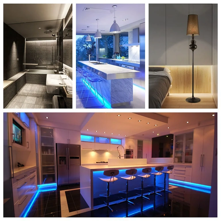 Slika prižganega enobarvnega LED traku 5V 12V 24V, nadzorovanega z dimmerjem 30A