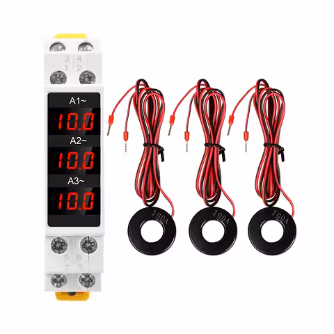 Digitalni trifazni amper meter za elektro omarico – merjenje toka 1–100A, montaža na DIN letev
