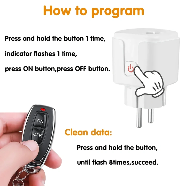 Vtičnica z RF433 daljinskim upravljanjem, enostavna namestitev, plug & play