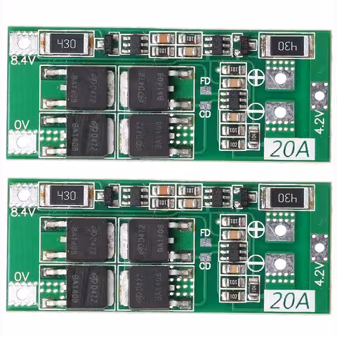 Komplet 2 kosa – BMS modul 2S 20A 7,4V z balansiranjem – shema vključena
