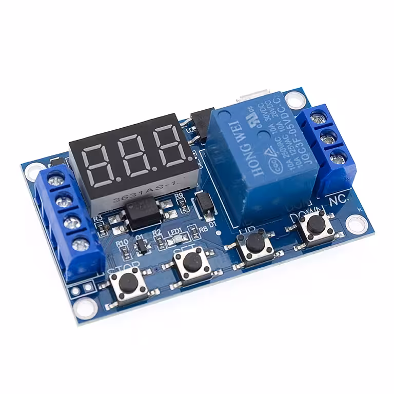 Modul releja z zakasnitvijo in zaslonom – 6–30V – nastavljiv čas 0,1 s–999 min