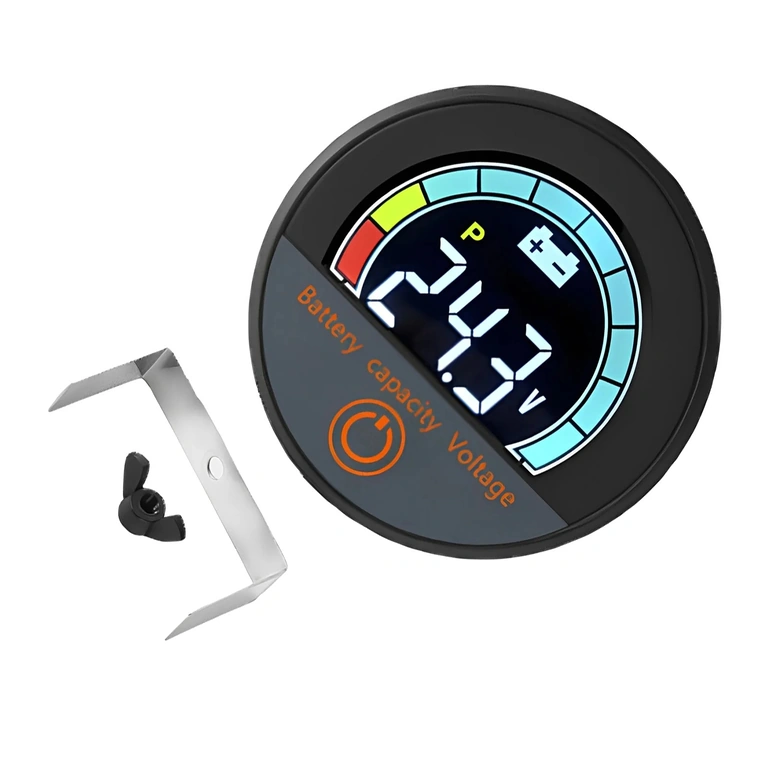 Sprednji pogled digitalnega modula z prikazom odstotka baterije in voltmetrom, Li-ion in LiFePO4, 12 V–72 V, za kolo, skiro in električni skuter