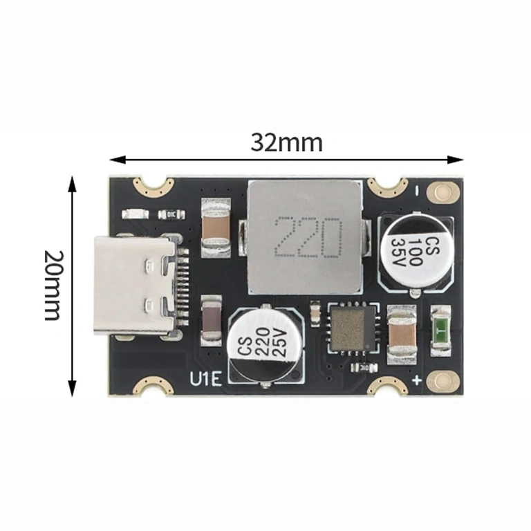Dimenzije USB-C PD 65W modula 20×20 mm