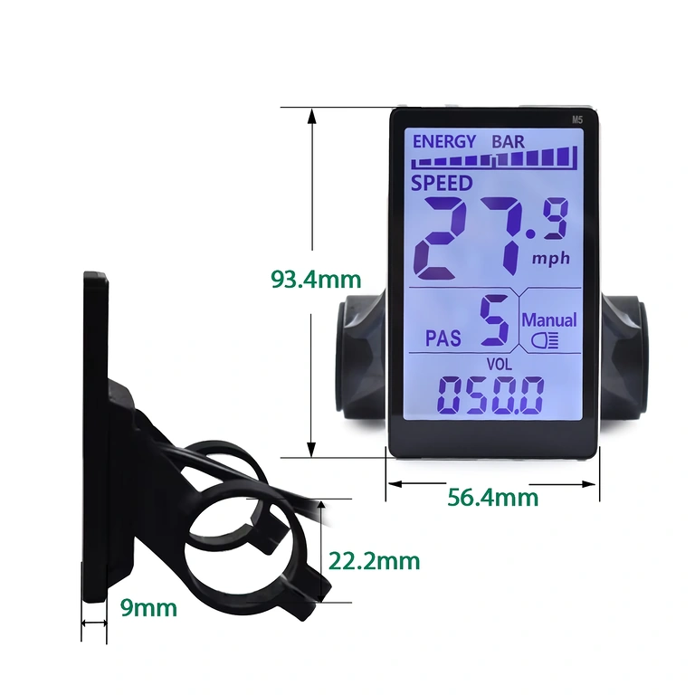 Dimenzije krmilnika M5 Kompaktne dimenzije 110x55x30 mm krmilnika M5 za električno kolo