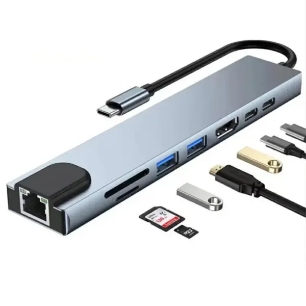 Hub adaptersko USB C 3.0 PD HDMI 4K RJ45 docking Macbook Pro Air M1 M2 Dell Lenovo